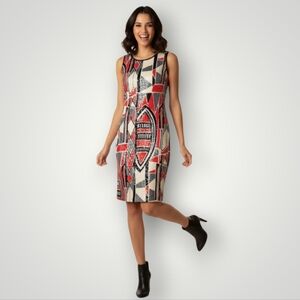 SZ8 Joseph Ribkoff Midi Dress Red Black Cocktail Sparkle Sheen